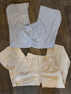 Striped Elastic-Waist Pants - Blue & Tan